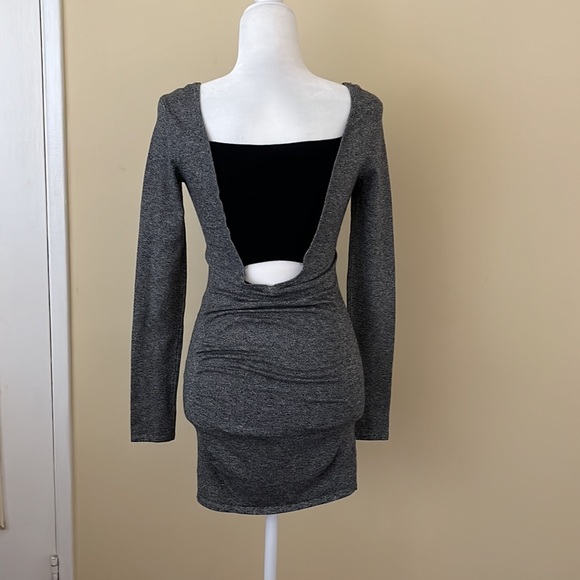 Charcoal gray bodycon dress with black color block back - Picture 6 of 9